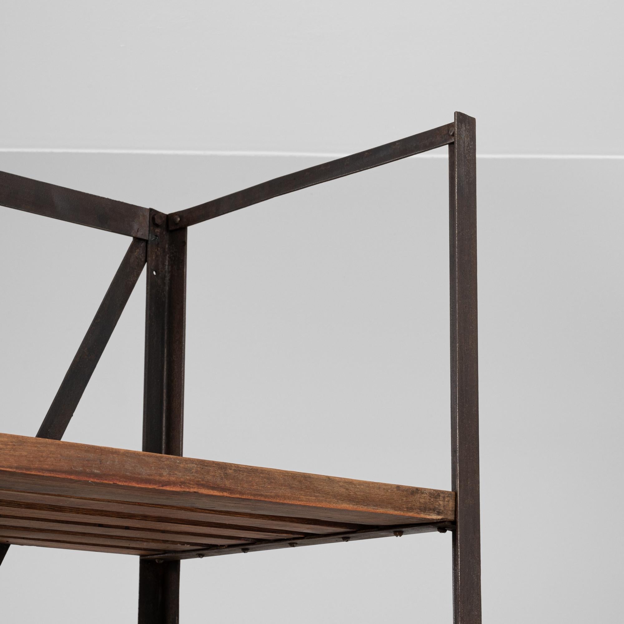20th Century French Industrial Iron and Wood Bookshelf For Sale 8