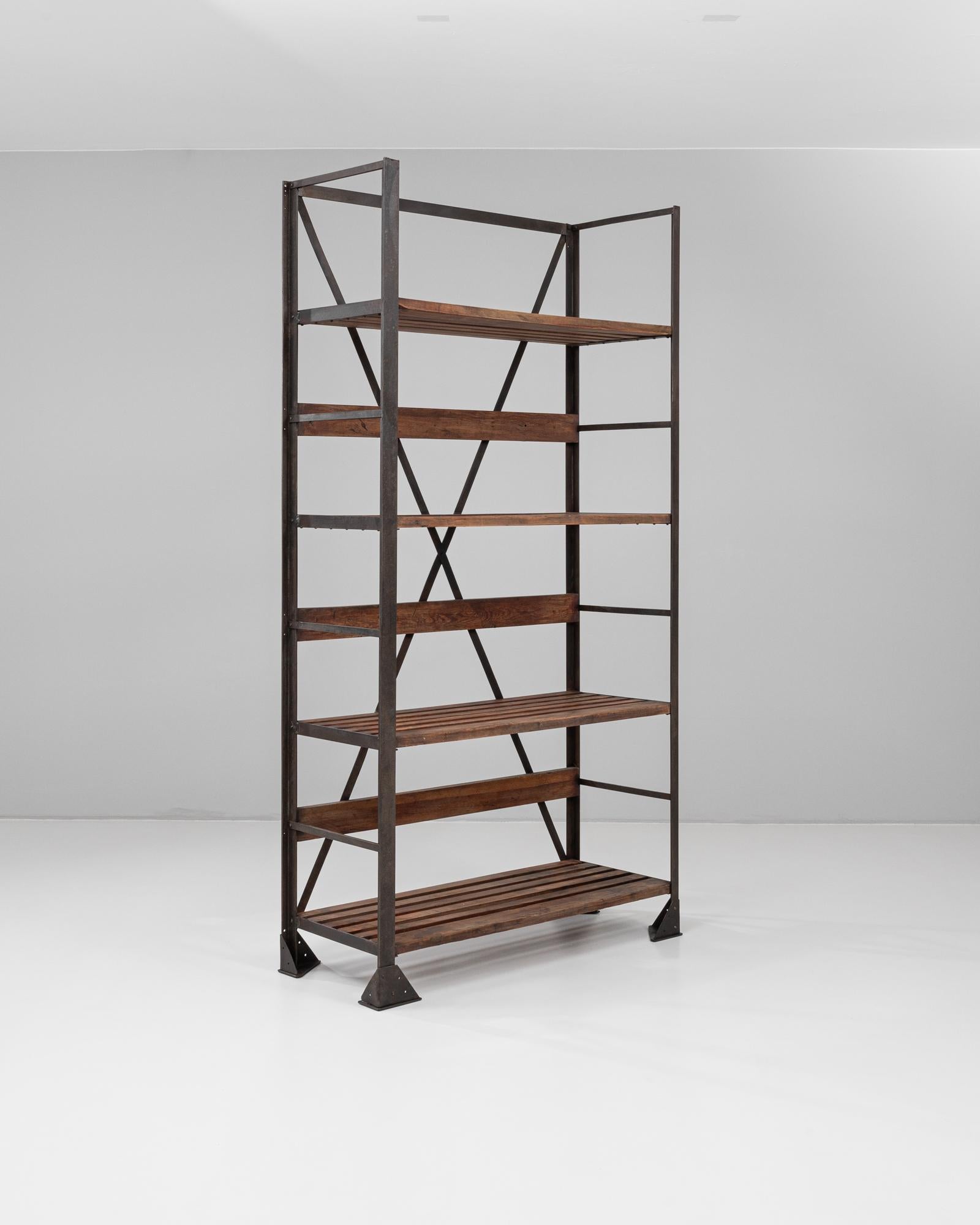 20th Century French Industrial Iron and Wood Bookshelf For Sale 1