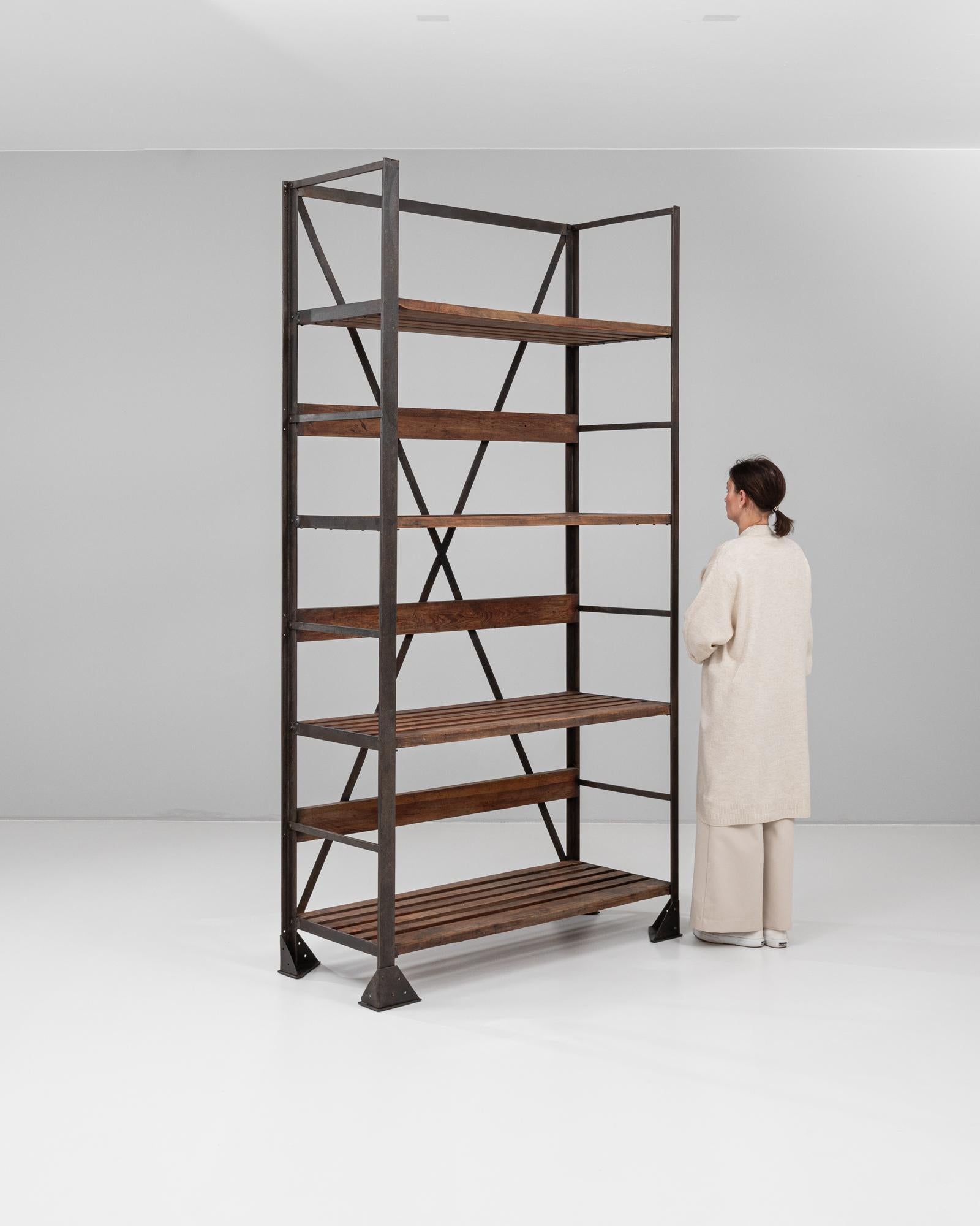 20th Century French Industrial Iron and Wood Bookshelf For Sale 2