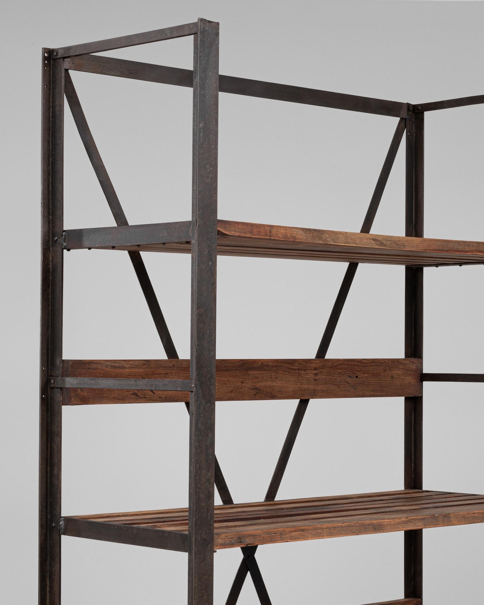 20th Century French Industrial Iron and Wood Bookshelf For Sale 3
