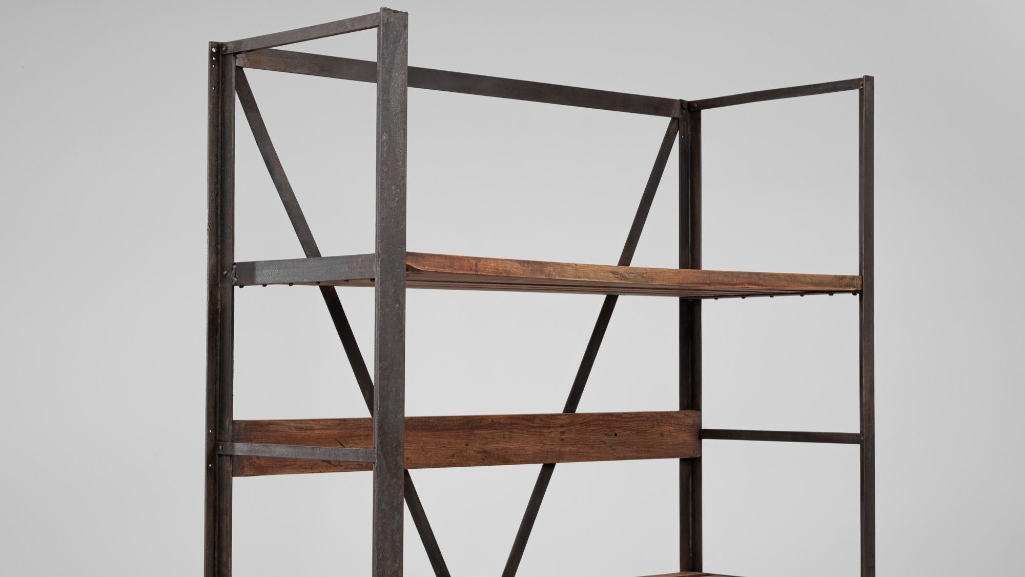 20th Century French Industrial Iron and Wood Bookshelf For Sale 4