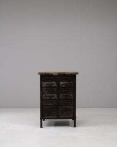20th Century French Industrial Metal Cabinet With Wooden Top