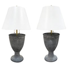 20th Century French Industrial Style Pair of Large Vintage Metal Table Lamps