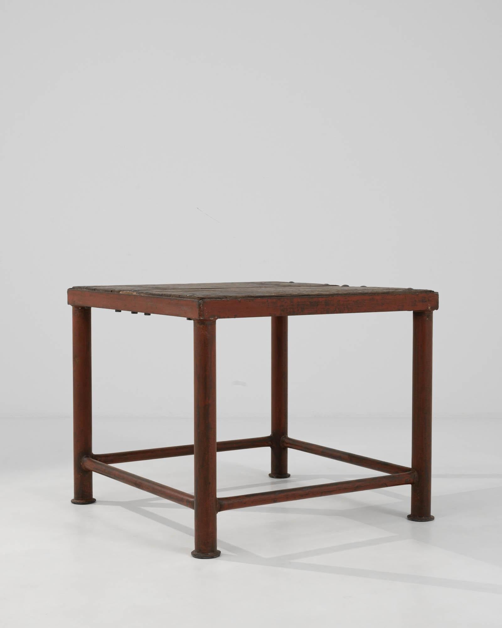 Metal 20th Century French Industrial Table With Wooden Top For Sale