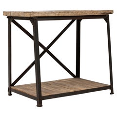 20th Century French Industrial Wooden Table On Metal Base