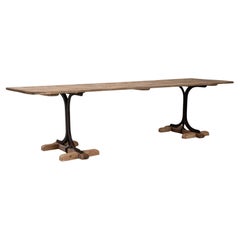 20th Century French Industrial Wooden Table on Metal Trestles