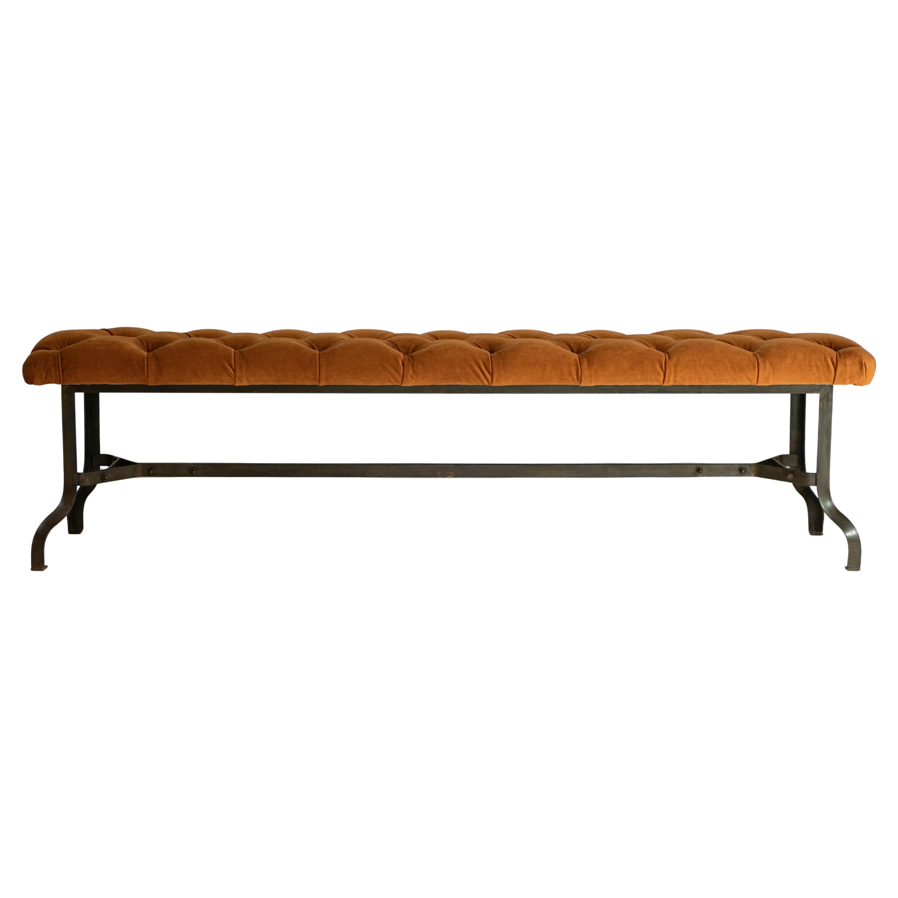 20th Century French Iron Bench With Upholstered Seat