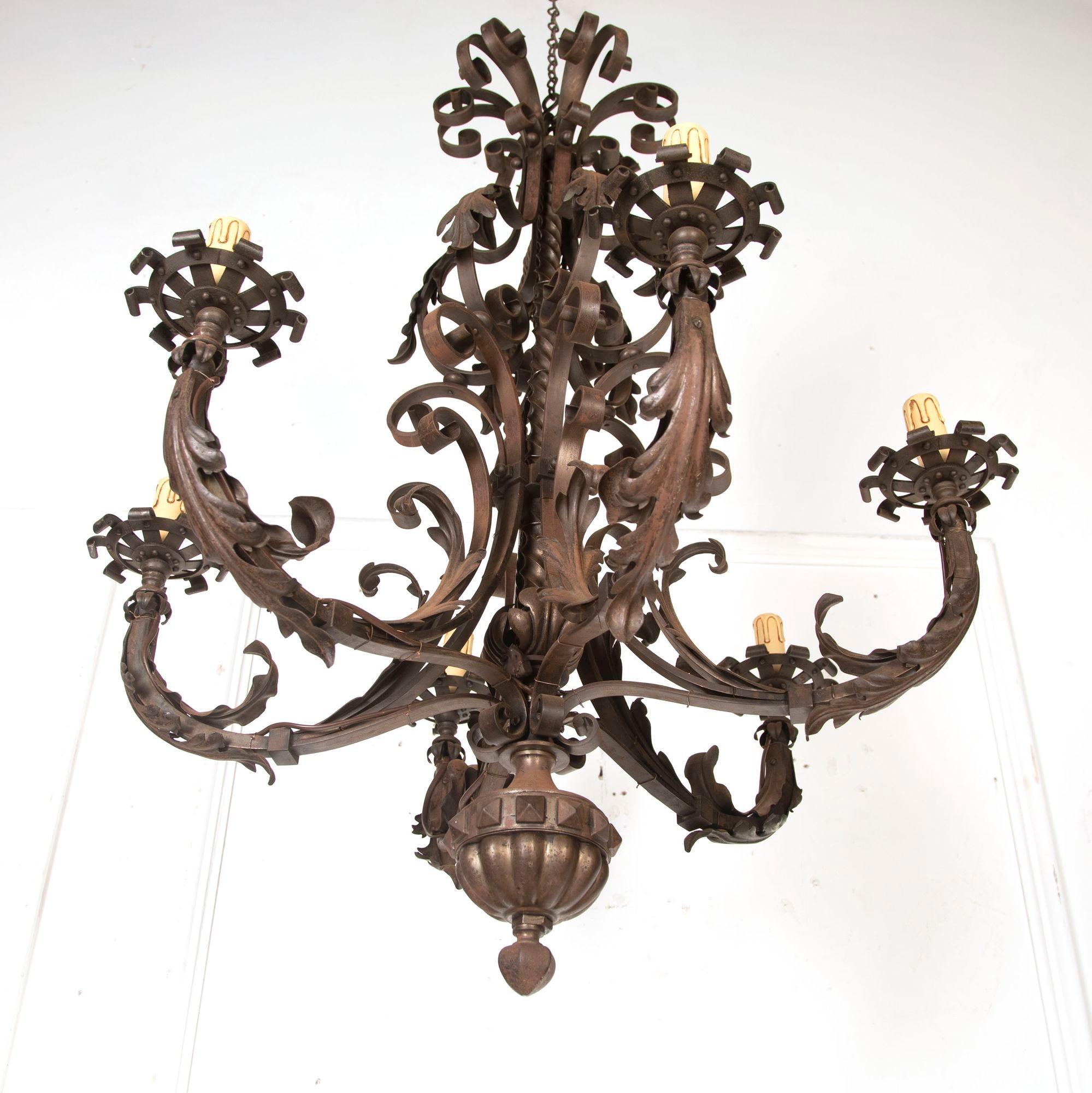 Gothic 20th Century French Iron Chandelier For Sale