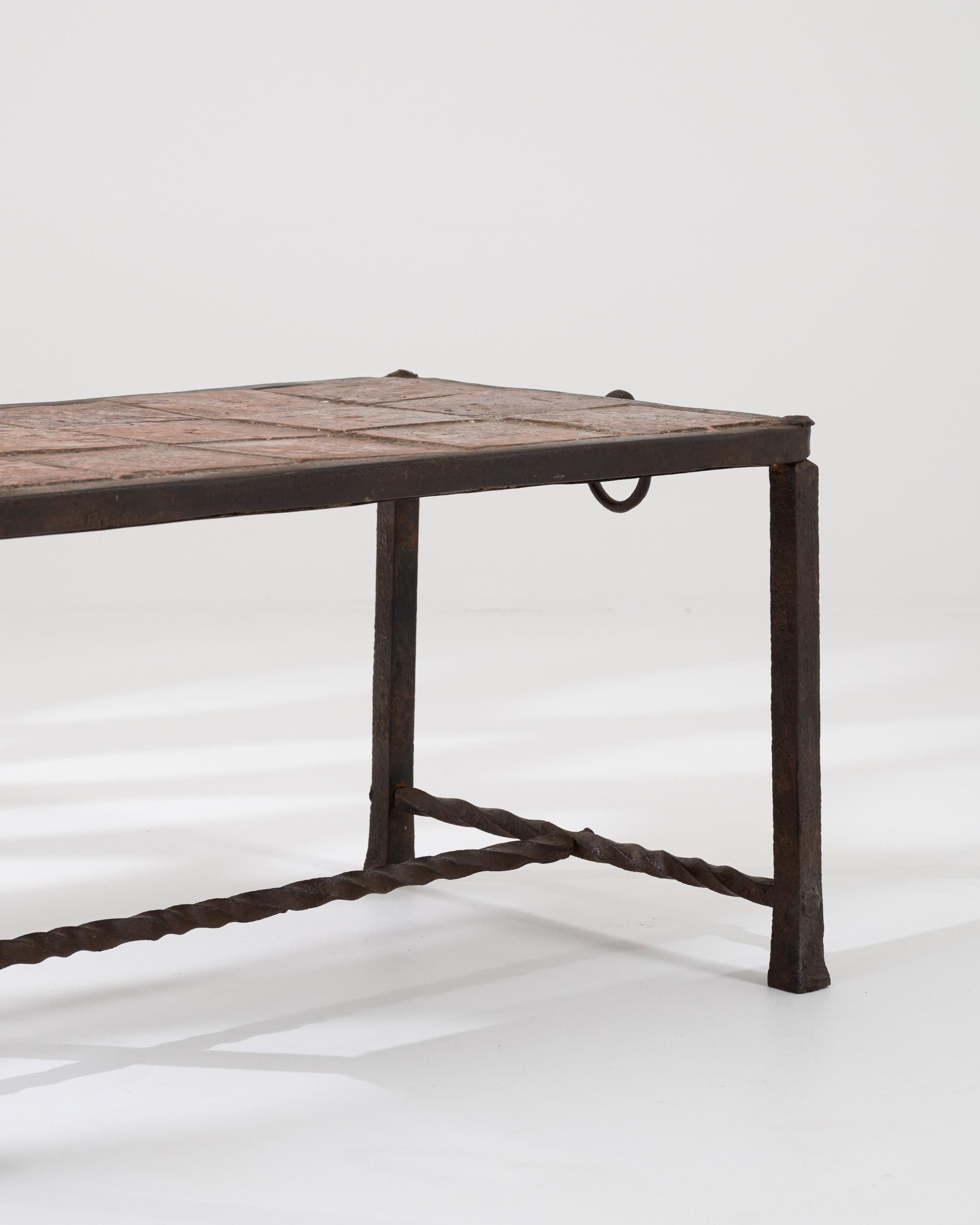 20th Century French Iron Coffee Table with Ceramic Top at 1stDibs