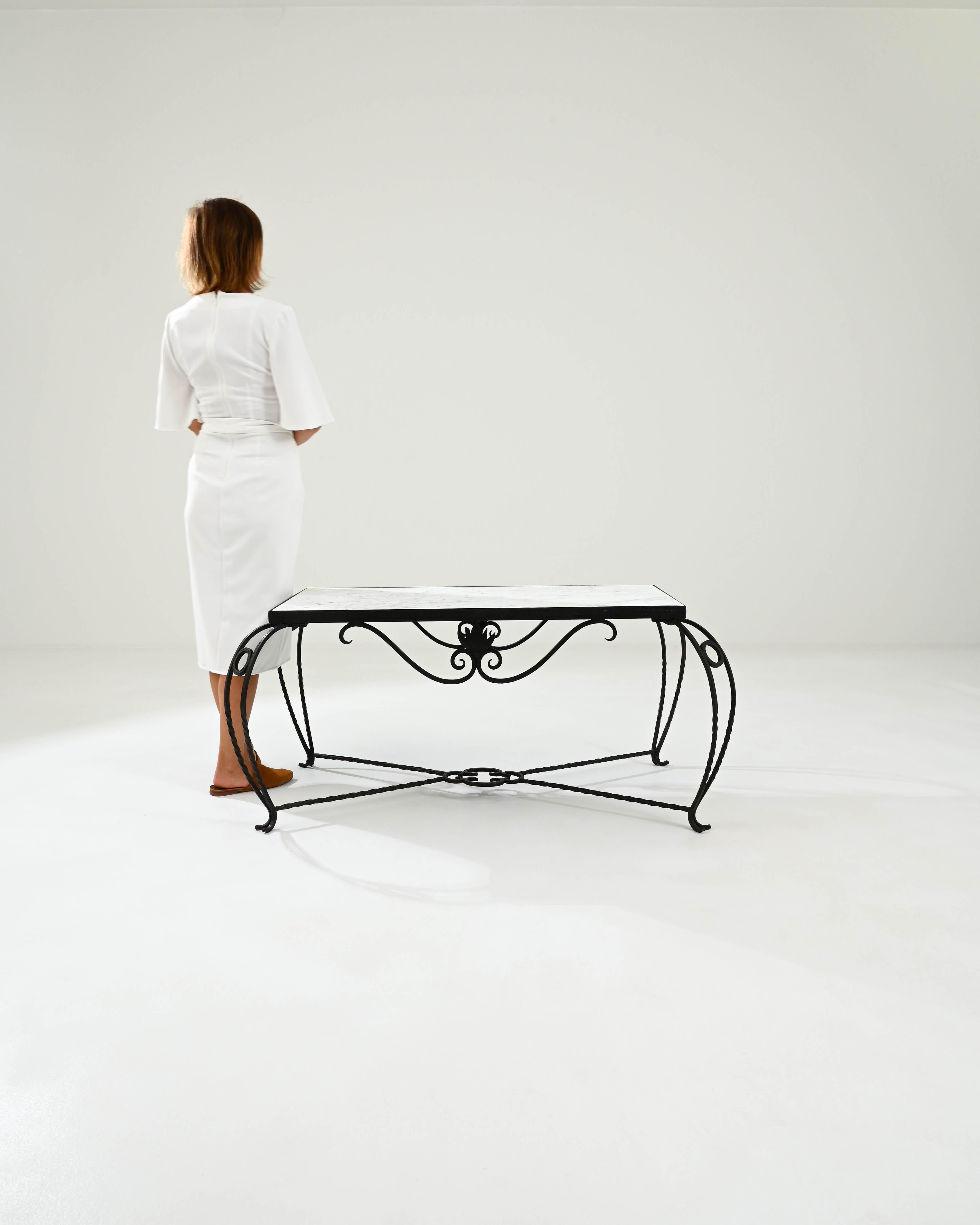 French Provincial 20th Century French Iron Coffee Table with Marble Top For Sale