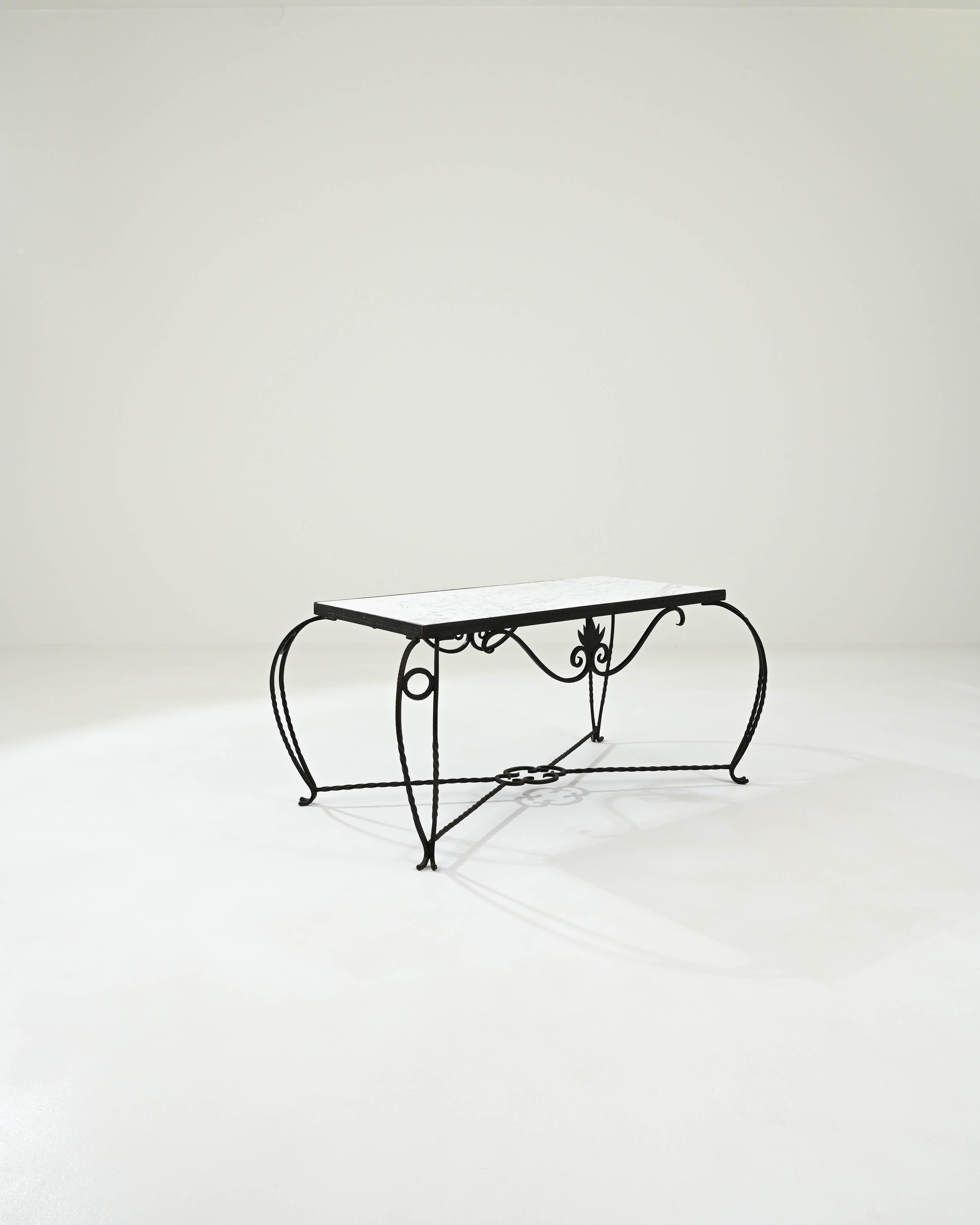 20th Century French Iron Coffee Table with Marble Top In Good Condition For Sale In High Point, NC