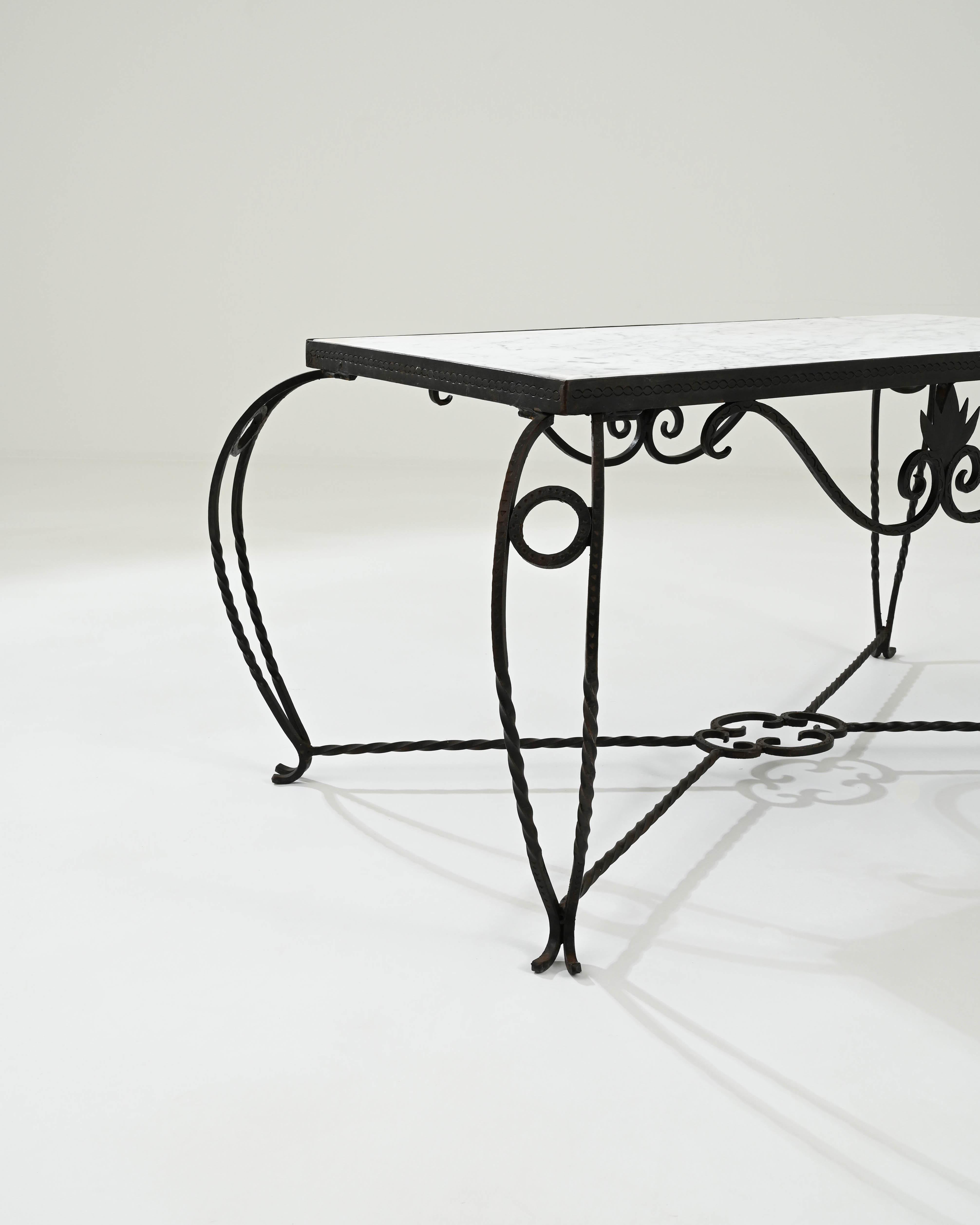 20th Century French Iron Coffee Table with Marble Top For Sale 2