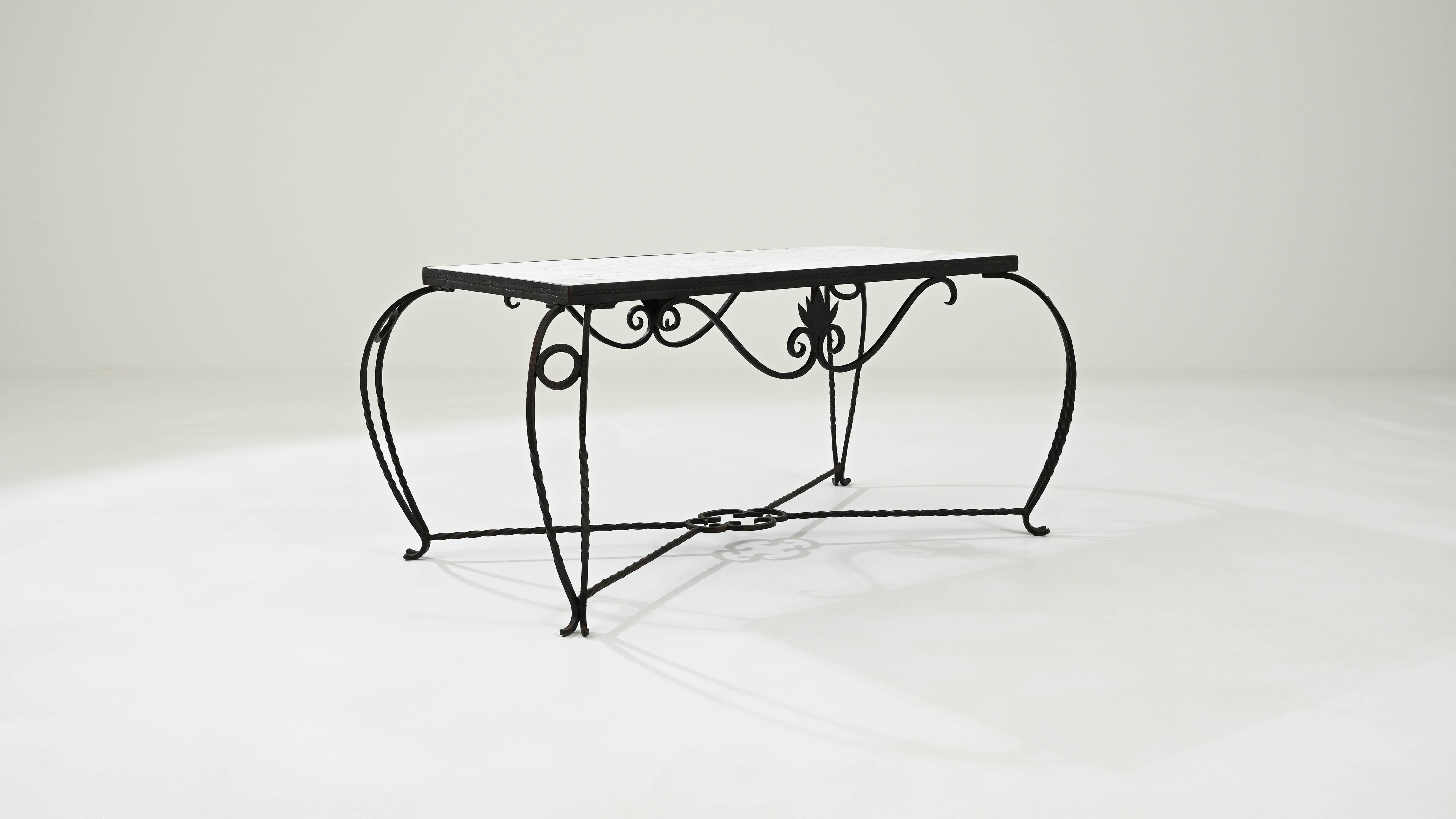 20th Century French Iron Coffee Table with Marble Top For Sale 3