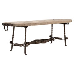20th Century French Iron Coffee Table With Wooden Top