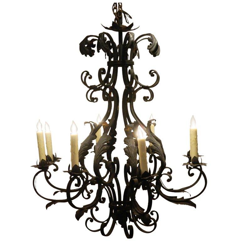 20th Century French Iron Eight-Light Chandelier