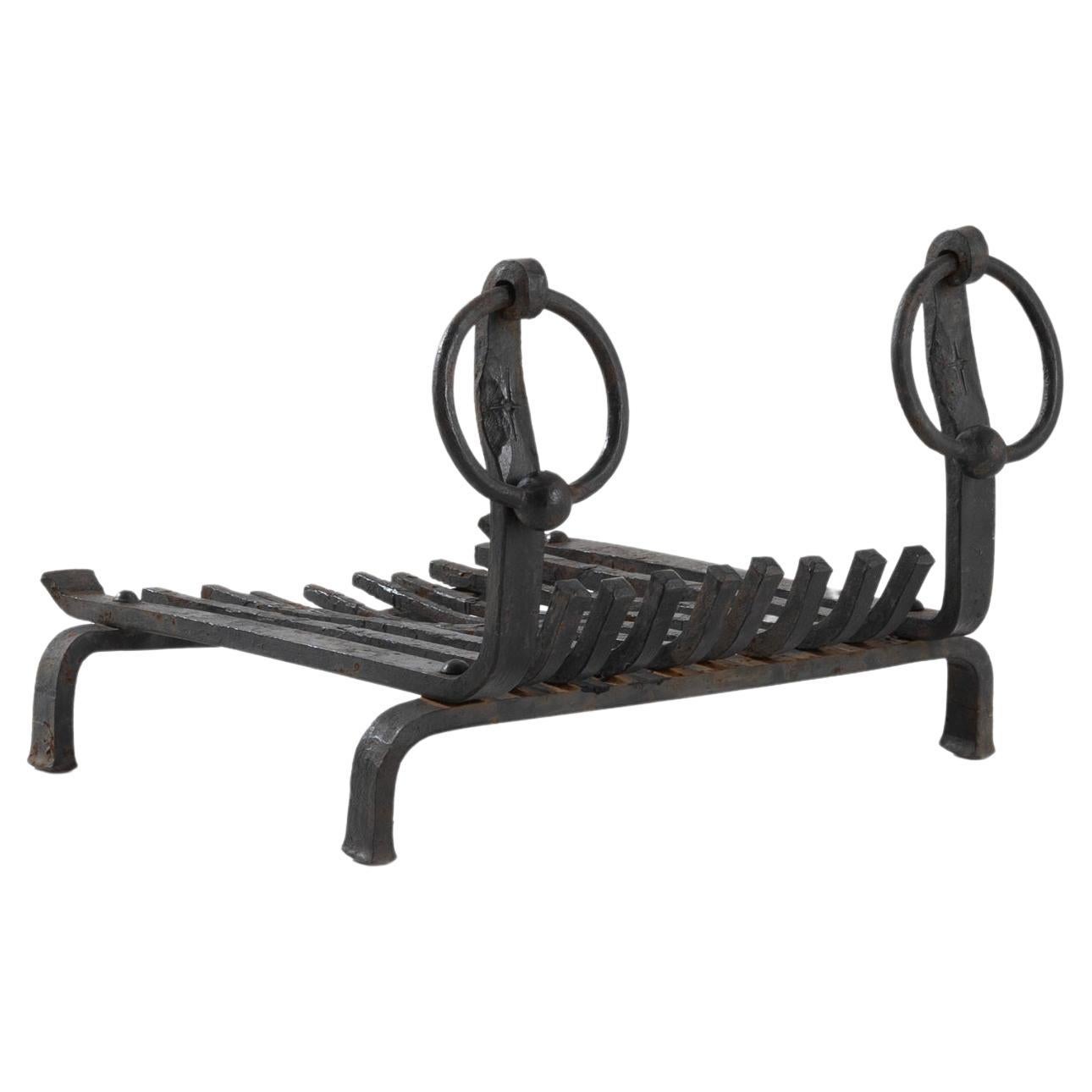 Black Iron Fireplace Fender with Scrolls Design, 20th Century For Sale