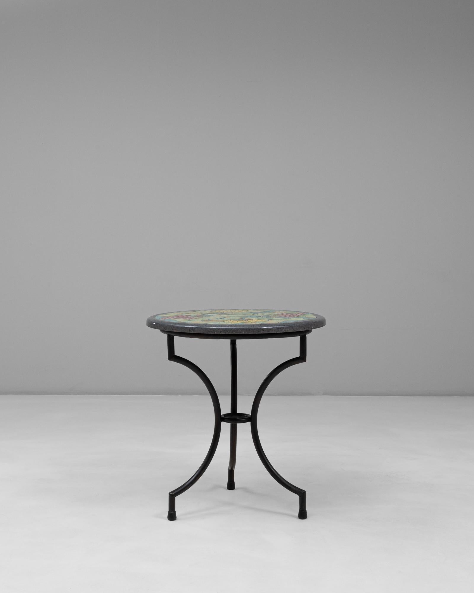 20ième siècle Table en fer mosaïque du 20e siècle avec plateau en céramique Silica Antica peinte en vente