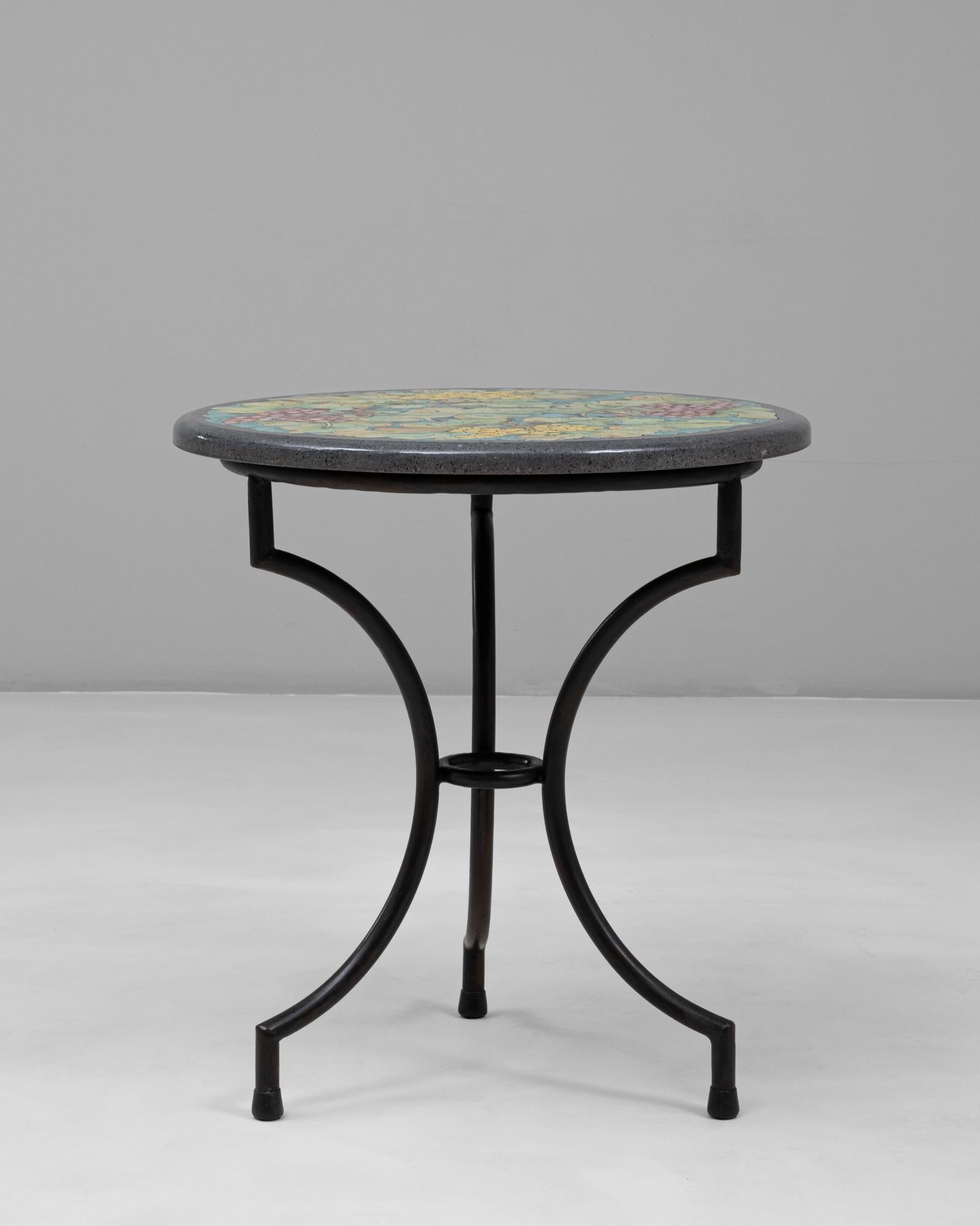Céramique Table en fer mosaïque du 20e siècle avec plateau en céramique Silica Antica peinte en vente