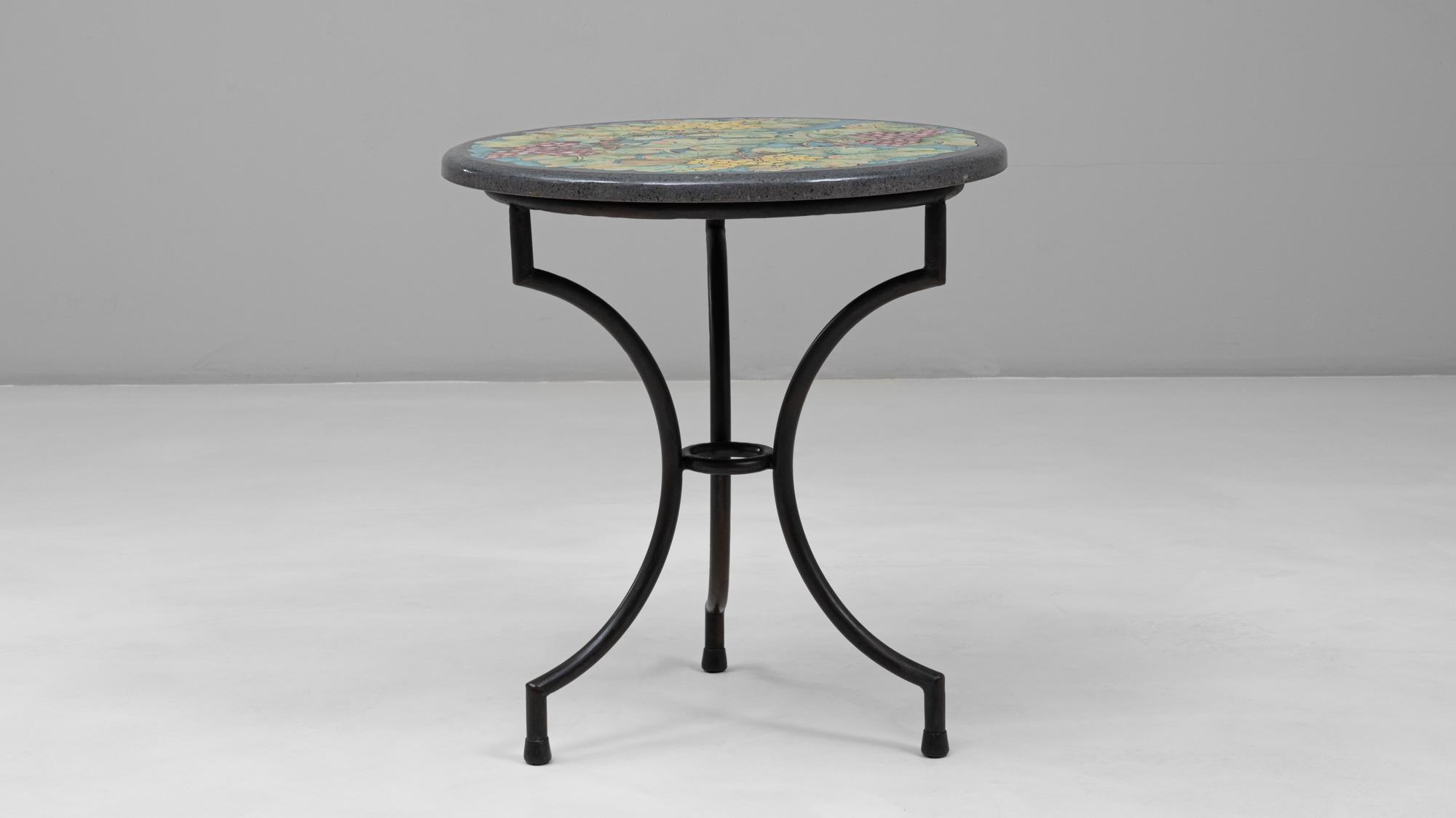 Table en fer mosaïque du 20e siècle avec plateau en céramique Silica Antica peinte en vente 1