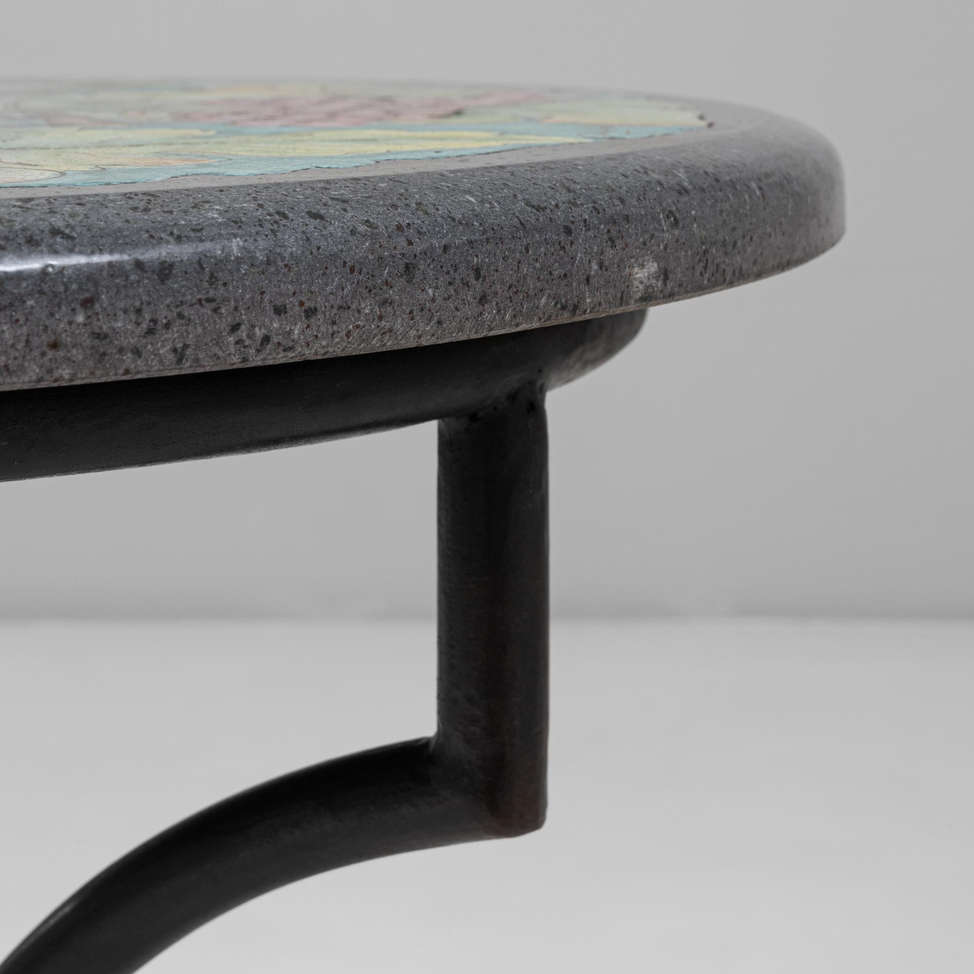 Table en fer mosaïque du 20e siècle avec plateau en céramique Silica Antica peinte en vente 2