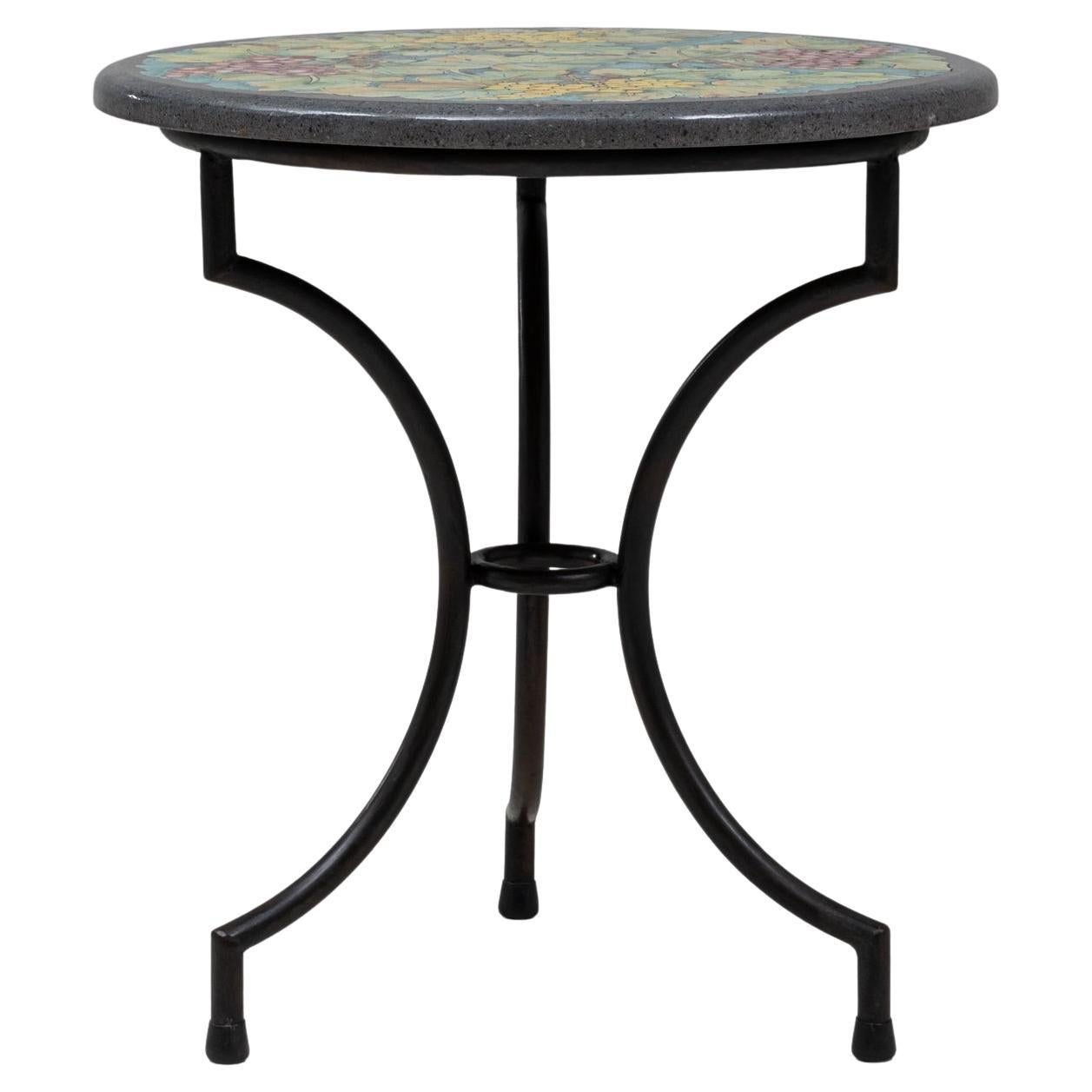 Table en fer mosaïque du 20e siècle avec plateau en céramique Silica Antica peinte