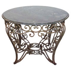 20th Century French Iron Round Center Table With Verde Marble