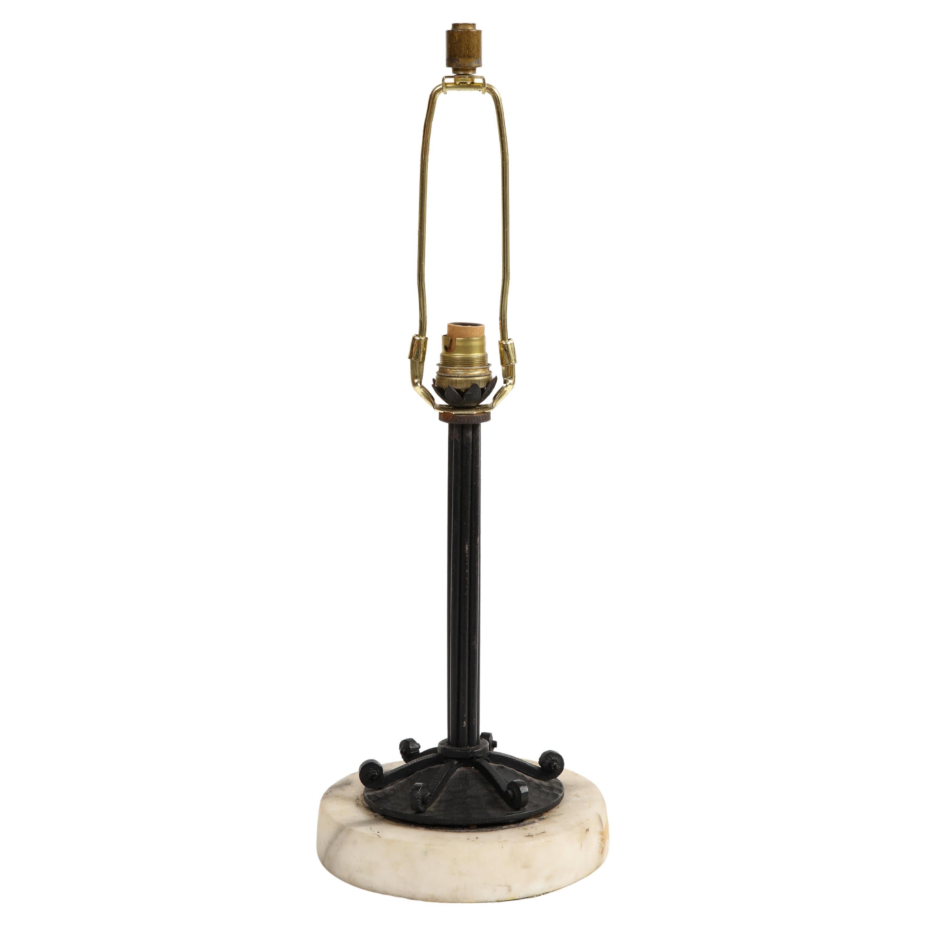 20th Century French Iron Table Lamp on Marble Base For Sale