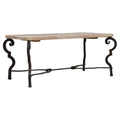 20th Century French Iron Table With Wooden Top