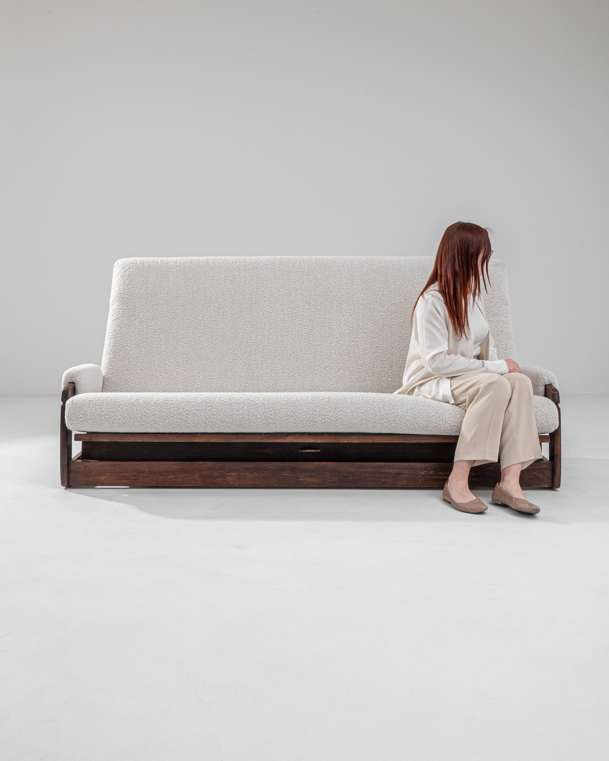 Mid-Century Modern 20th Century French Ivory Boucle Sofa Bed