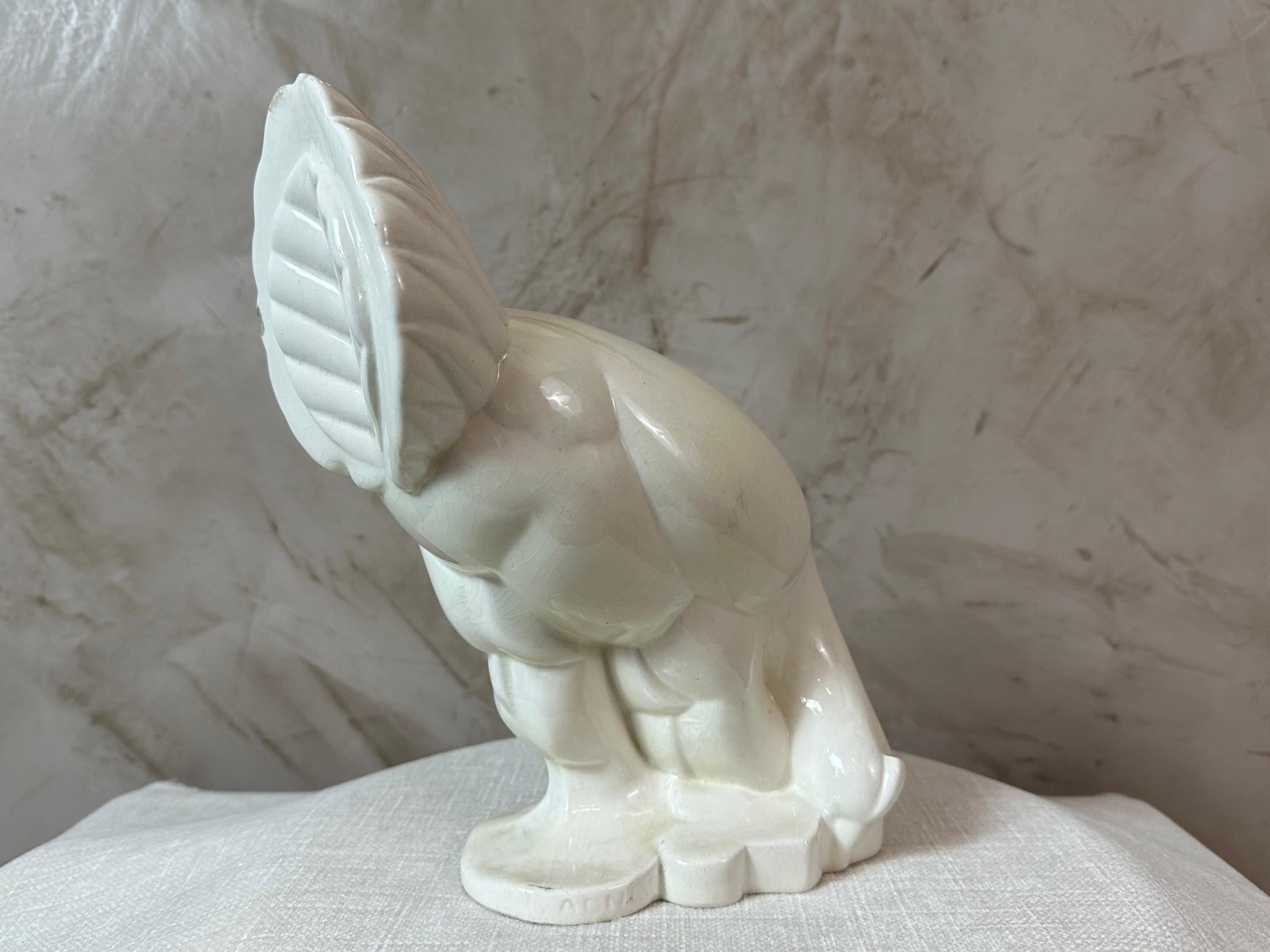 Art Deco 20th century French Jacques Adnet Earthenware Chicken Sculpture, 1930s For Sale