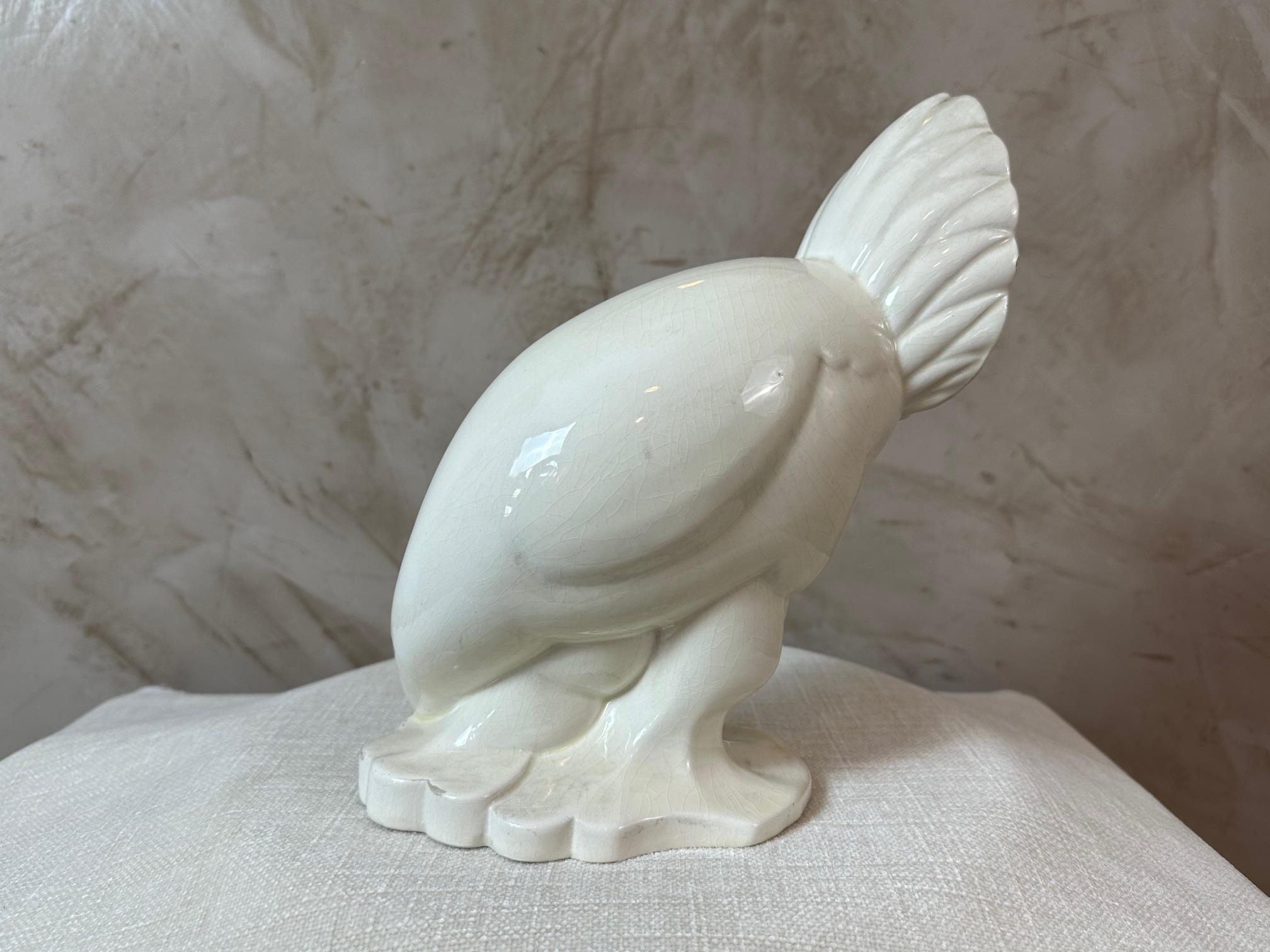20th century French Jacques Adnet Earthenware Chicken Sculpture, 1930s For Sale 1