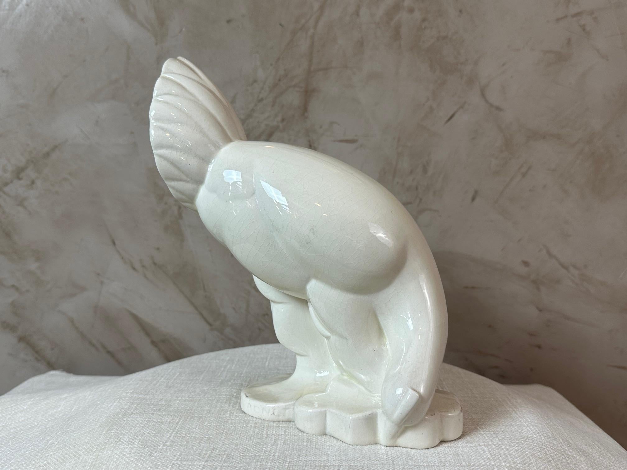 20th century French Jacques Adnet Earthenware Chicken Sculpture, 1930s For Sale 3