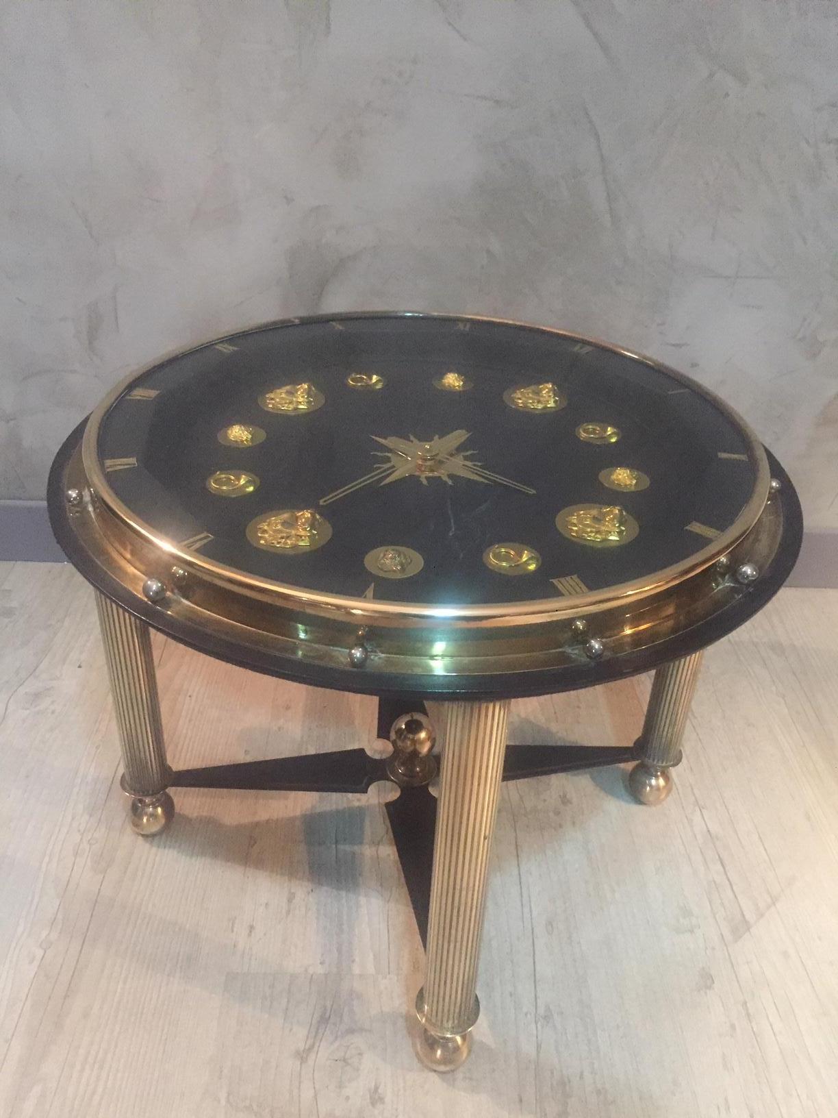 20th Century, French Jacques Adnet Hunting Court Clock Coffee Table, 1950s For Sale 3