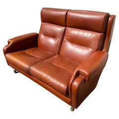 20th century French Jean Prevost Brown Leather Sofa, 1970s
