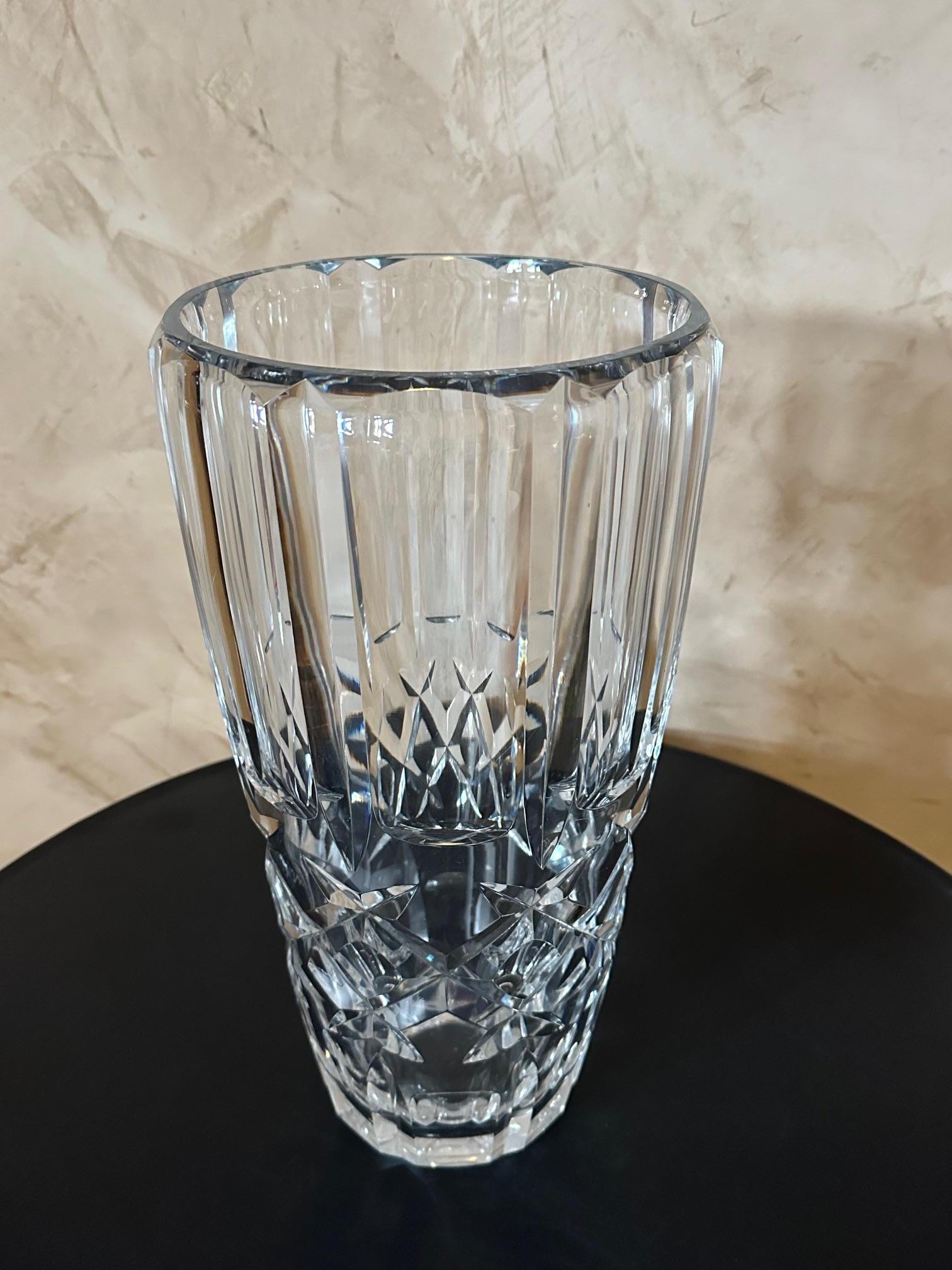 20th century French Large Crystal Vase Signed by Schneider  In Good Condition For Sale In LEGNY, FR