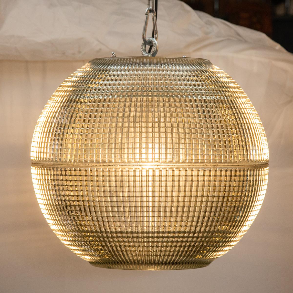 Metal 20th Century French Large Glass Holophane Light, c.1970 For Sale