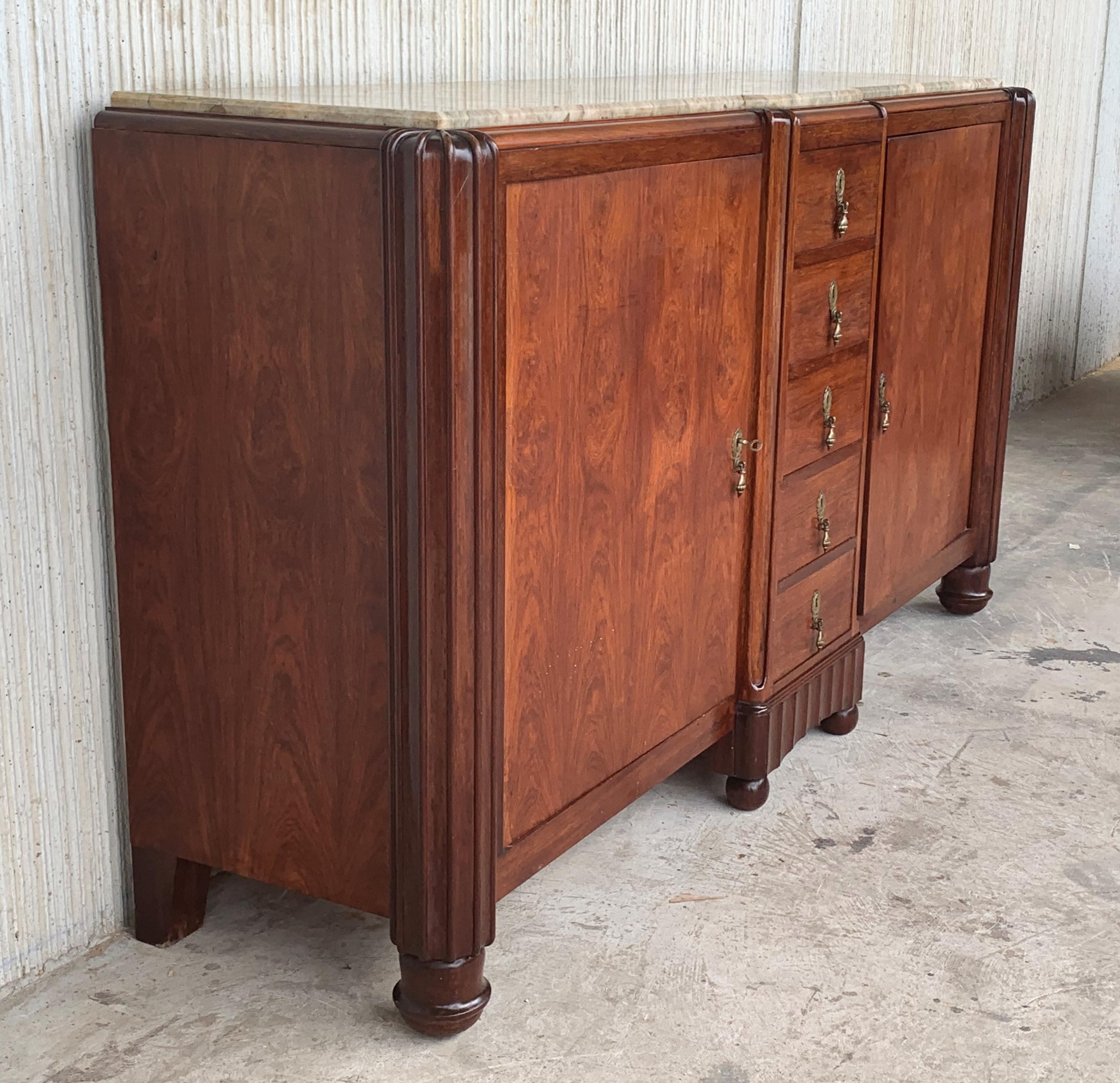 20th Century French Large Mahogany and Macassar Art Deco Sideboard For Sale 1