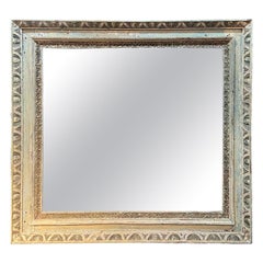 20th Century French Large Wall Mirror Hand Painted and Carved in Light Beige