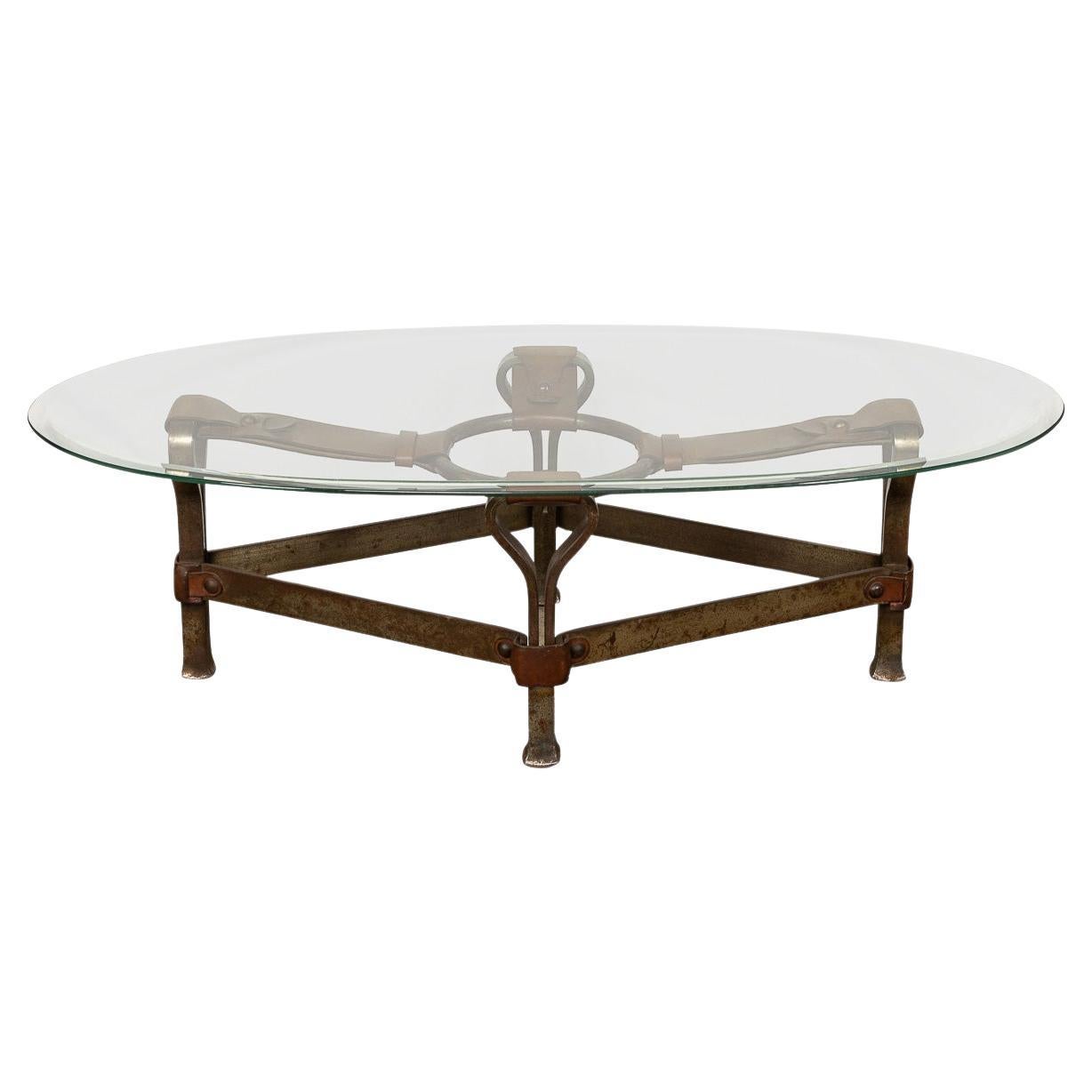 20th Century French Leather and Iron Coffee Table by Jacques Adnet, c.1950