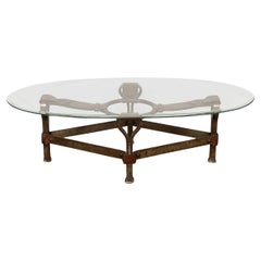 Table basse française du 20e siècle en cuir et fer de Jacques Adnet, vers 1950