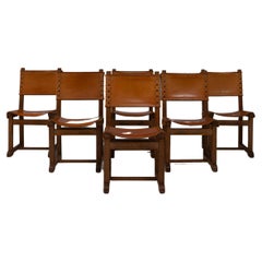 20th Century French Leather Dining Chairs, Set of 6