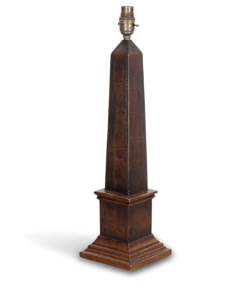 20th Century French quality brown leather table lamp.