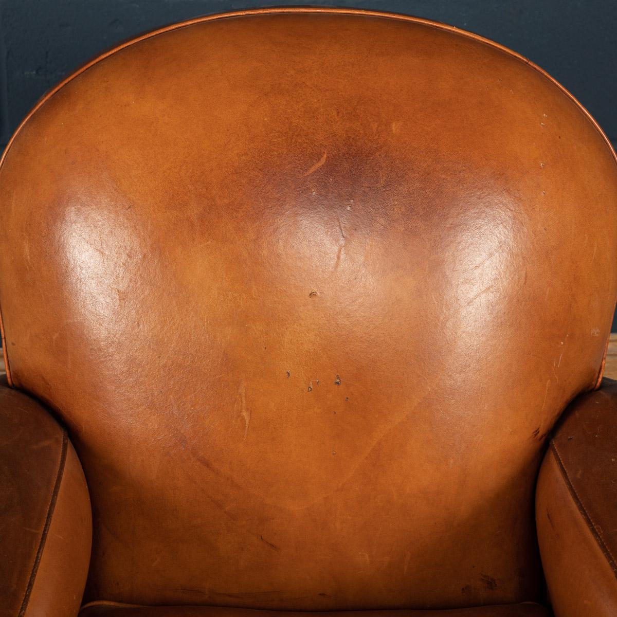 20th Century French Leather Wing Back Armchair, c.1960  6