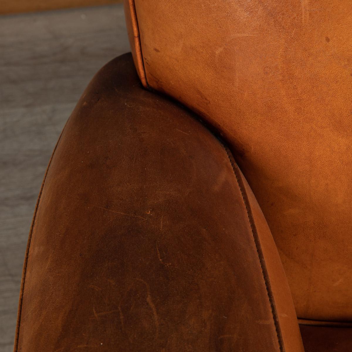 20th Century French Leather Wing Back Armchair, c.1960  16