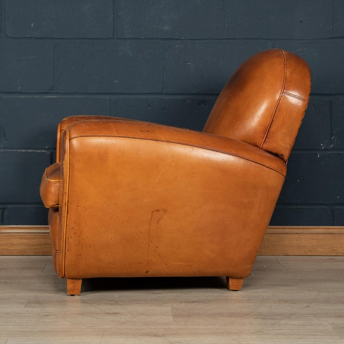 Dutch 20th Century French Leather Wing Back Armchair, c.1960 
