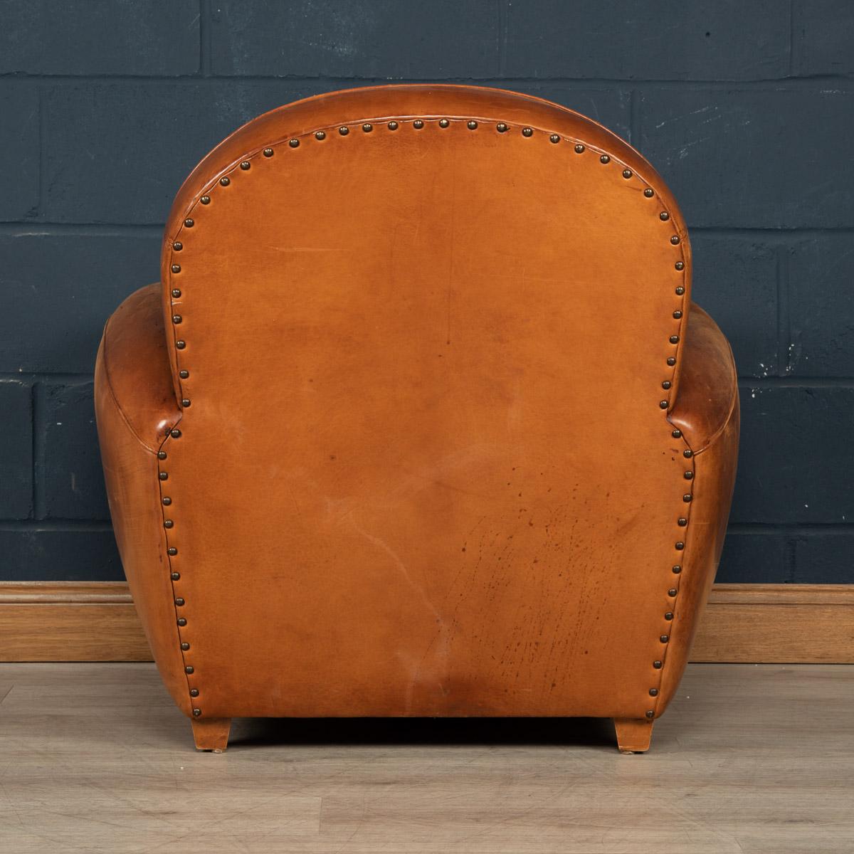 20th Century French Leather Wing Back Armchair, c.1960  In Good Condition In Royal Tunbridge Wells, Kent