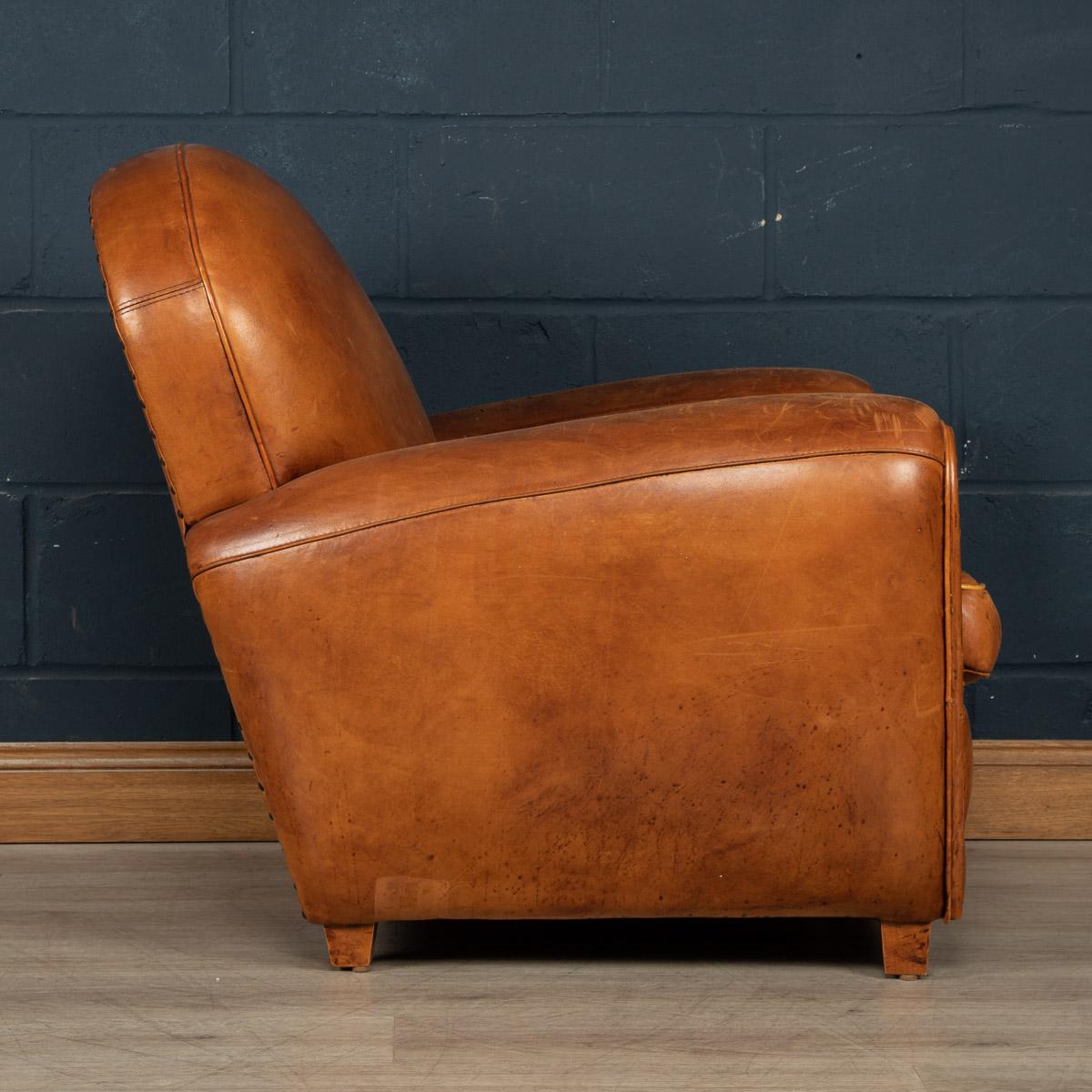 20th Century French Leather Wing Back Armchair, c.1960  1