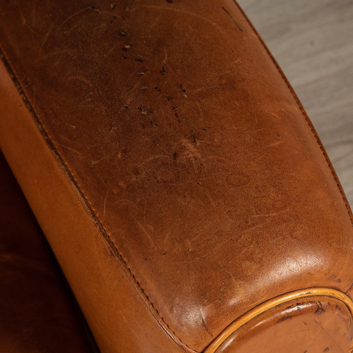 20th Century French Leather Wing Back Armchair, c.1960  4
