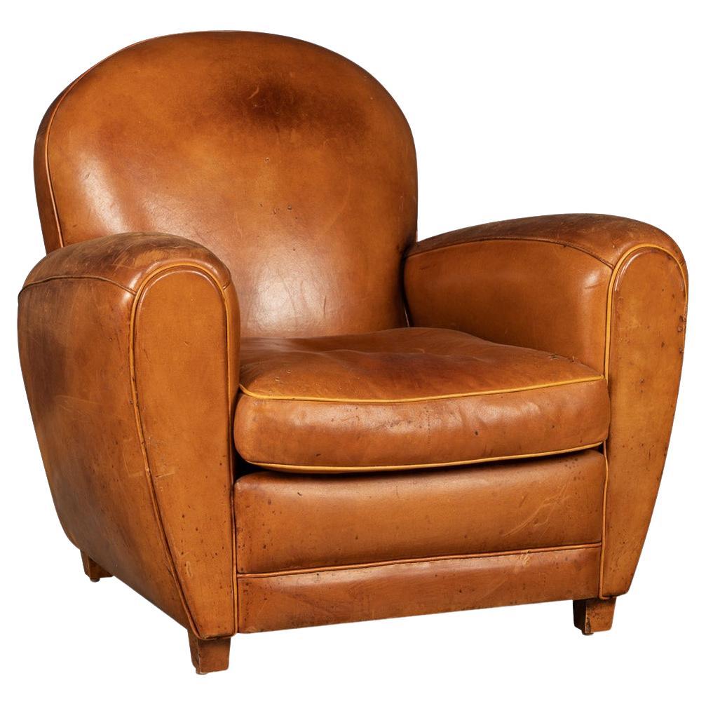 20th Century French Leather Wing Back Armchair, c.1960 