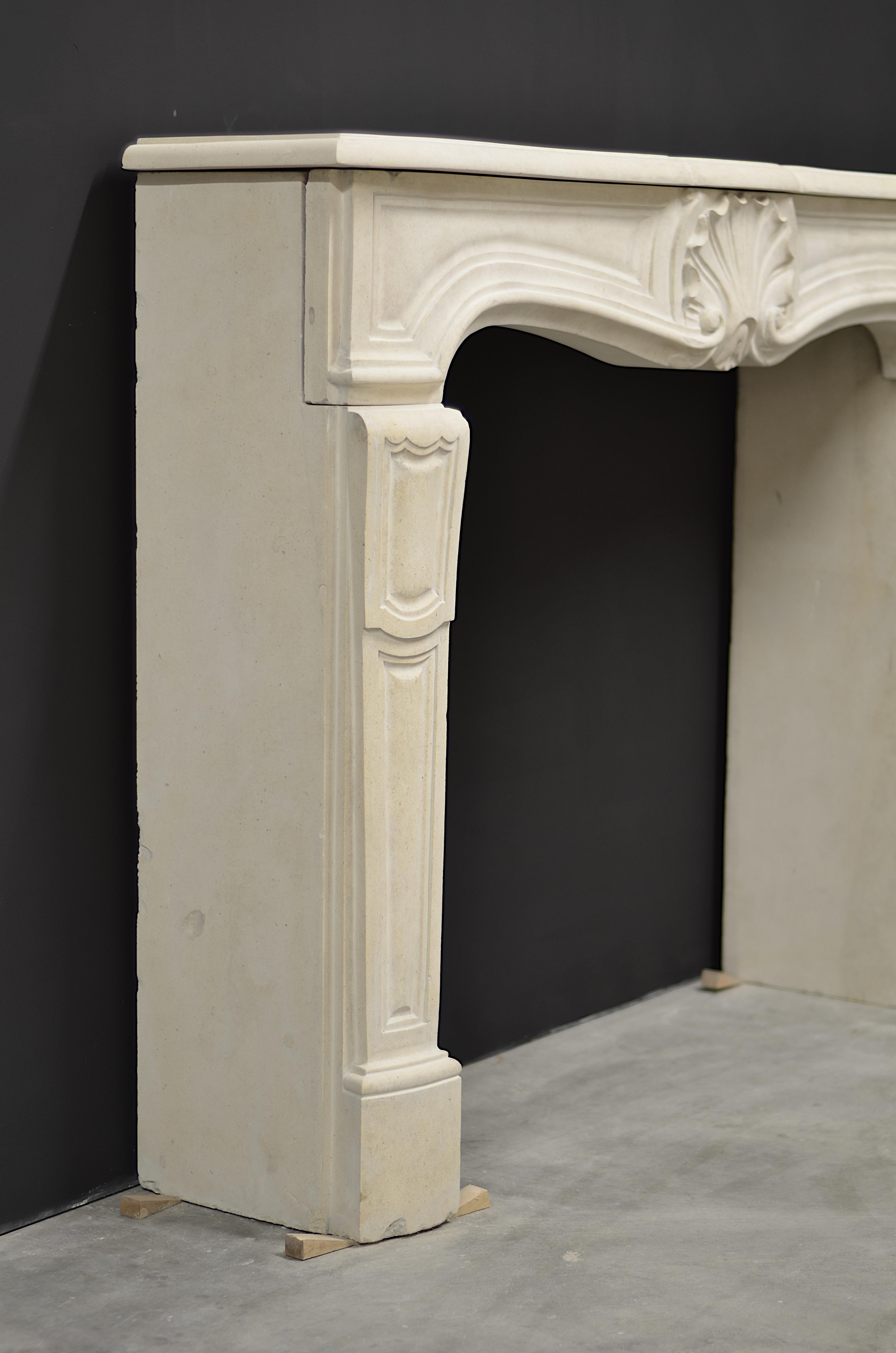 20th Century French Limestone Louis XV Fireplace Mantel For Sale 5